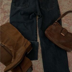 Straight leg mom blue jeans